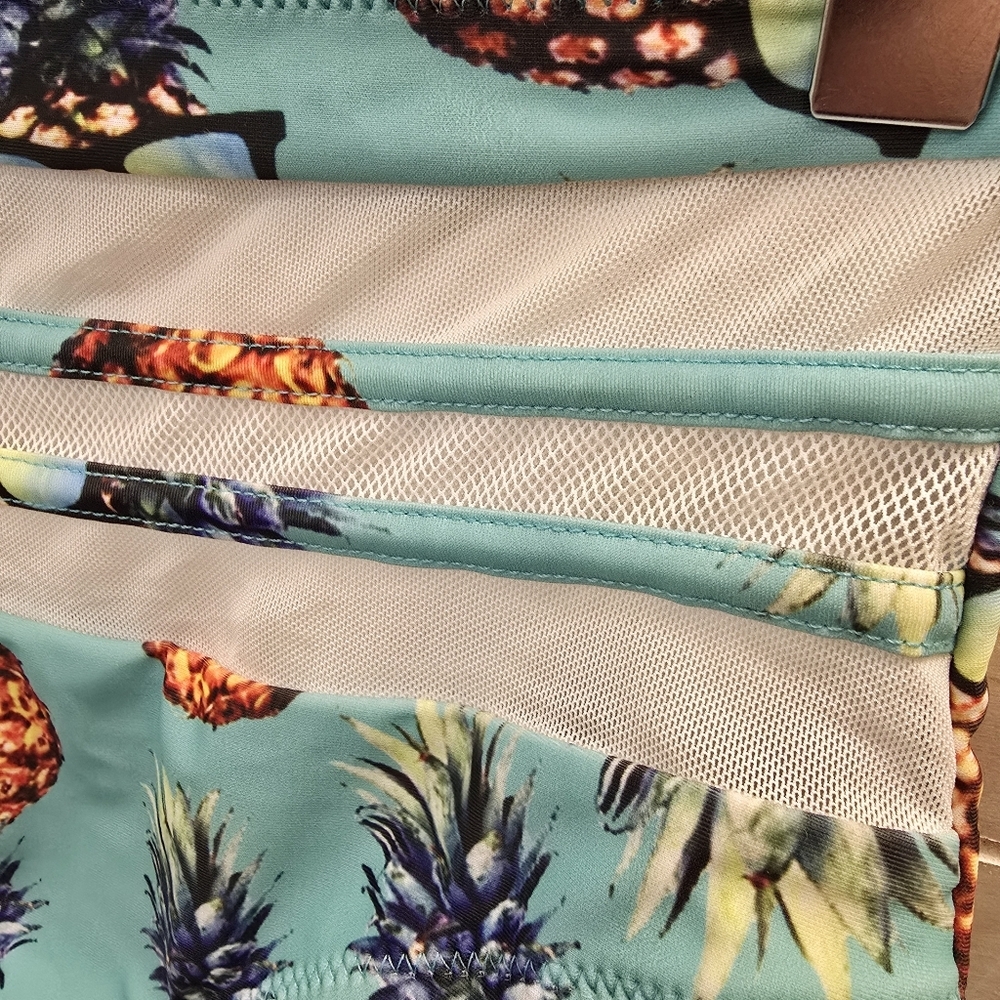 {S} Pineapple With Sunglasses Bikini Smocked Top Teal - Picture 3 of 13
